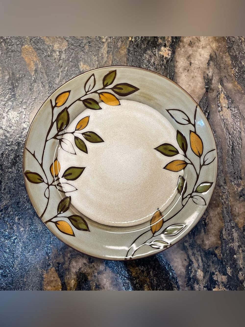 Gourmet Basics by Mikasa Salad/Soup/Bread Plate 8.75” Rustic Leaves Stoneware